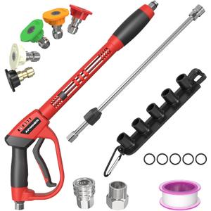 Pressure Washer Gun, with Replacement Wand Extension, 40 Inch Power Washer Long Gun with 5 Nozzle Tips and M22 fittings, Max 5000 PSI