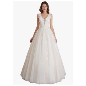 Abaowedding Women's Wedding Dress for Bride Lace Applique Evening Dress V Neck Straps Ball Gowns 18 Plus