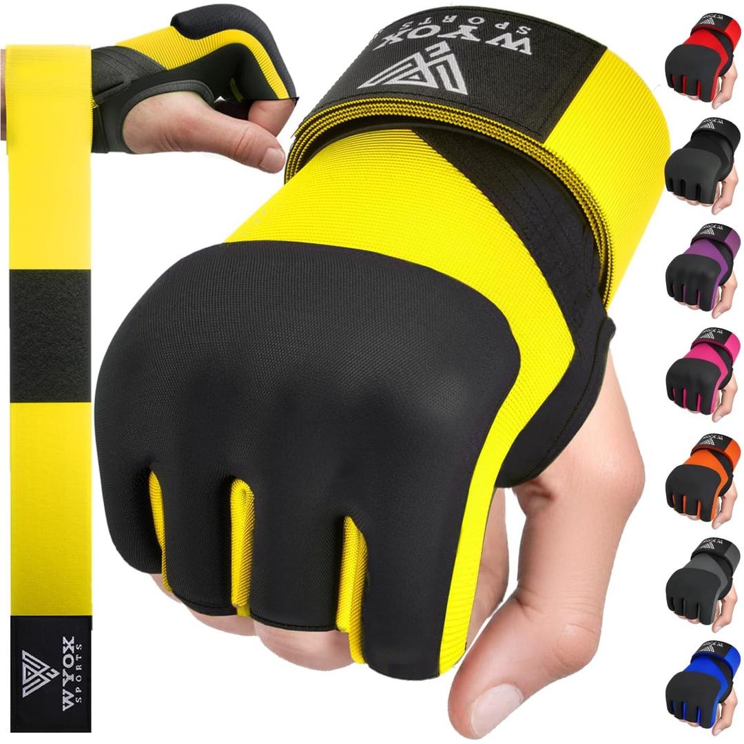 WYOX Gel Boxing Hand Wraps Inner Gloves for Men & Women, 80cm Quick Wrist Straps, Padded Knuckle Protection for Muay Thai Kickboxing, Hand Wraps for Boxing & Martial Arts (Glow Yellow, L/XL)