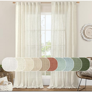 LAMIT Natural Ivory Semi Sheer Linen Curtains 84 inch Long, Cream White Light Filtering Living Room Panels Back Tab and Rod Pocket Neutral Drapes for Bedroom/Farmhouse, 2 Panels, 52 x 84 Inch