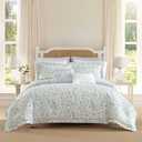 Laura Ashley Comforter, Soft Reversible Bedding Set, Includes Matching Bonus Euro Shams & Throw Pillows, Queen, Nora Blue/Yellow/Green/White