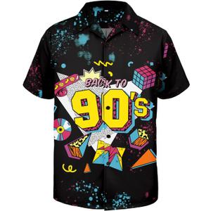 Hawaiian Shirt for Men Button Down Short Sleeve Casual Beach Shirt Summer Wear Stylish Tropical Print Shirts (X-Large, Vintage 90s)