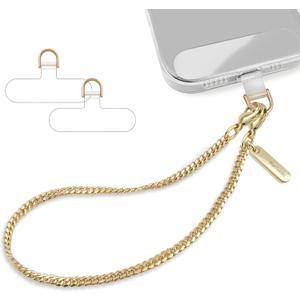 Phone Charm Strap Metal Chain Wristlet for iPhone case Hands-Free Phone Wrist Strap with 2 Tether Tabs Anti Theft strap for Women & Girls Travelling & Parties (Gold)