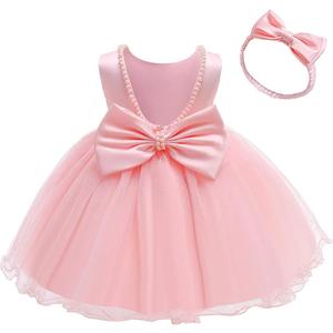 NSSMWTTC 6M-6T Baby Backless Pageant Dress Toddler Girls Tutu Gown Flower Dresses with Headwear (18-24 Months, Pink)