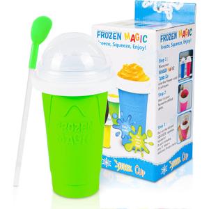 Slushy Maker Cup - TIK TOK Quick Frozen Magic Squeeze Cup For Chocolate MilkShake, Sorbet, Smoothies, Slushies & More, 2 in 1 Straw & Spoon, With Gorgeous Luxury Box, Perfect for Kids,Friends & Family (Green)