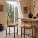 VASAGLE Wooden Bar Stools Set of 4, Upholstered Counter Height Barstools with Solid Wood Legs, Ergonomic Backrest, Mid Century Modern, for Kitchen Island, Synthetic Leather, Caramel Brown
