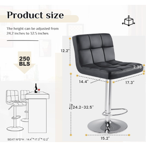 DUMOS Bar Stool, 24 inch Counter Height Bar Chair, Upholstered Modern Kitchen Barstool with Metal Base, PU Leather Saddle Stool for Kitchen Island, Inky Black