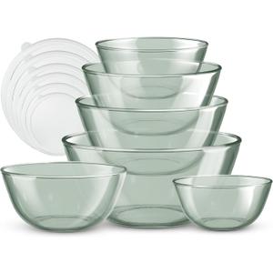 COOK WITH COLOR 12 Pc Glass Mixing Bowl Set with Lids  Borosilicate Glass Nesting Bowls for Cooking, Baking and Meal Prep, Colored Green