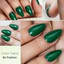 5 x Short Almond Press On Nails, Durable Reusable Glossy Artificial Nails Kit with Adhesive Tabs, 24 Pcs 12 Sizes for Fashion Women, Perfect for for Daily Outfits, Party or Date, Green