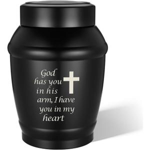 Abooxiu Urns for Human Ashes 5.5 Inches Medium Urns for Ashes Black Cross Cremation Urn Stainless Steel Keepsake Urn Memorial Funeral Decorative Burial Urn for Adult Male Female