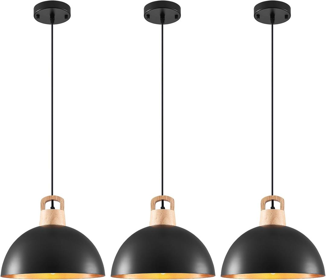 Black Pendant Light, 3 Packs 11.8inch Modern Pendant Lights, Farmhouse Pendant Lights Kitchen Island, Kitchen Pendant Light for Bedroom; Office; Living Room