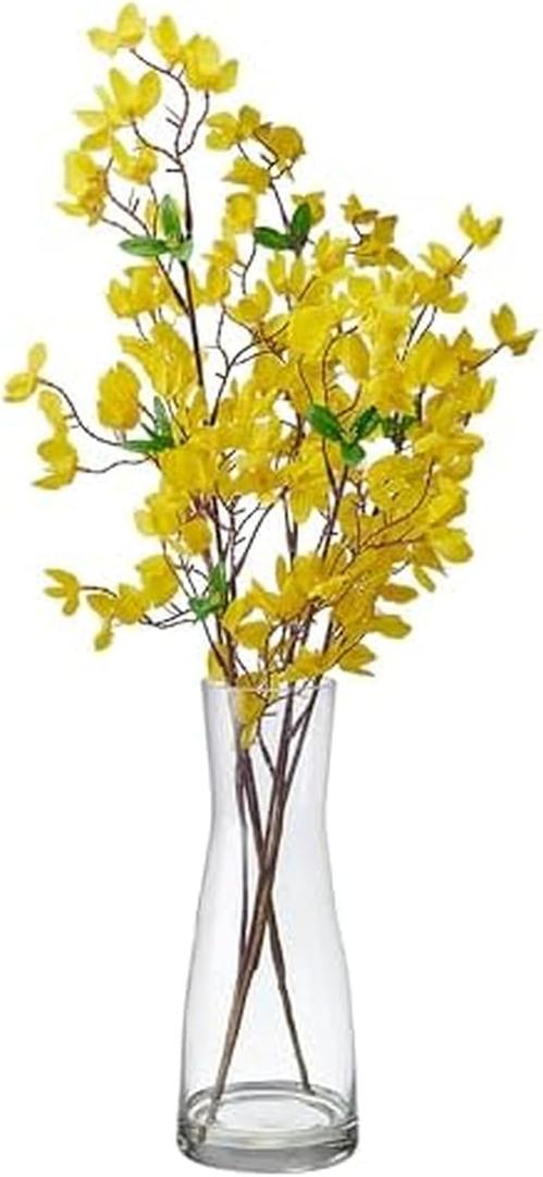 Elements Artificial Forsythia Arrangement in Clear Glass Vase, Realistic Look and Feel