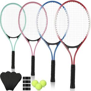 Motionchic 4 Pcs Tennis Rackets for Adult Recreational 4 Players 27" Tennis Racquet Lightweight Tennis Racket with 3 Tennis Balls for Training Beginners with Overgrips Carry Bag