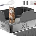 Non-stick Stainless Steel Litter Box, XL Side Opening Splash-Proof & Leak-Proof Seamless Seal, Ellenpent Large Capacity, Cat Litter Box with Lid for Multi-Cats, Large Cats, Easy-Clean & Durable (Gray)