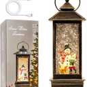 12" Christmas Snow Globe Lantern with Snowman and Kid - Water Swirling Glitter LED Light Lantern with Music - Vintage Xmas Gifts - USB Plug or Battery Operated Home Decor (Snowman and Kid)