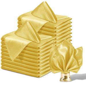 Aormenzy 25 Pack Gold Satin Napkins - 12 x 12 Silky Square Napkins for Wedding, Banquet, Party Decoration