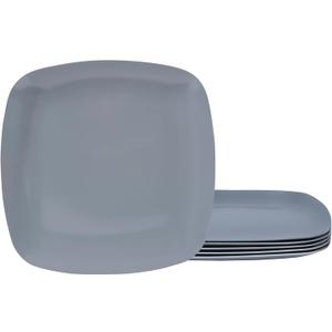 TP 10.5" Melamine Square Dinner Plates, 6-piece Plate Set Unbreakable Serving Dishes for Indoors and Outdoors, Unbreakable Dinner Service for 6, Gray