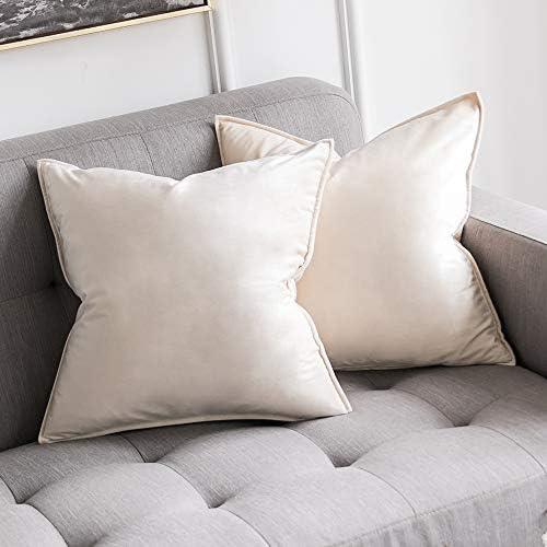 MIULEE Pack of 2 Decorative Velvet Throw Pillow Cover Soft Pillowcase Solid Square Cushion Case for Sofa Bedroom Car 20x20 Inch 50x50 Cm Cream White