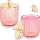 2PCS Qtip Holder Dispenser Set, Cute Glass Apothecary Jars with Lid, Pink Cotton Ball Pad Round Container Holders and Vanity Canister Storage Jar for Makeup Sponges, Floss, Hair Accessories