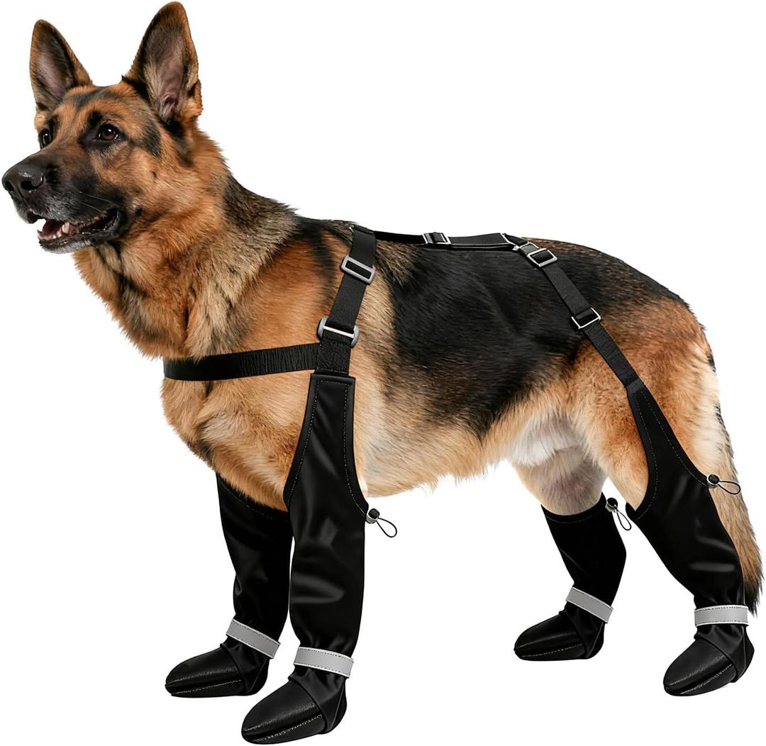 Dog Boots with Adjustable Suspender, Anti-Slip Dog Shoes, Waterproof Paw Protector for Rainy, Snowy, Hot Pavement, XL