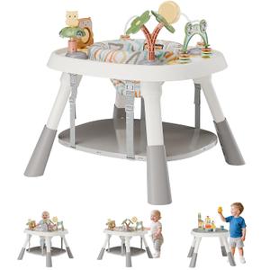 Baby Activity Center, Baby Jumpers and Bouncers with 5 Toys, Lights & Music, Adjustable Heights, 3-Stage Activity Center & Play Table, 360 Rotary Interactive Play Center for Baby Ages 6m+ (White)
