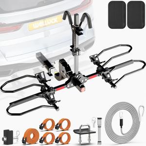 WELLUCK Bike Rack for Car,200LB 2 Ebike Rack Hitch with Up to 5-inch Fat Tire,Folding Hitch Mount Anti-Theft Bike Rack for RV Trucks SUV -2" Hitch Receiver