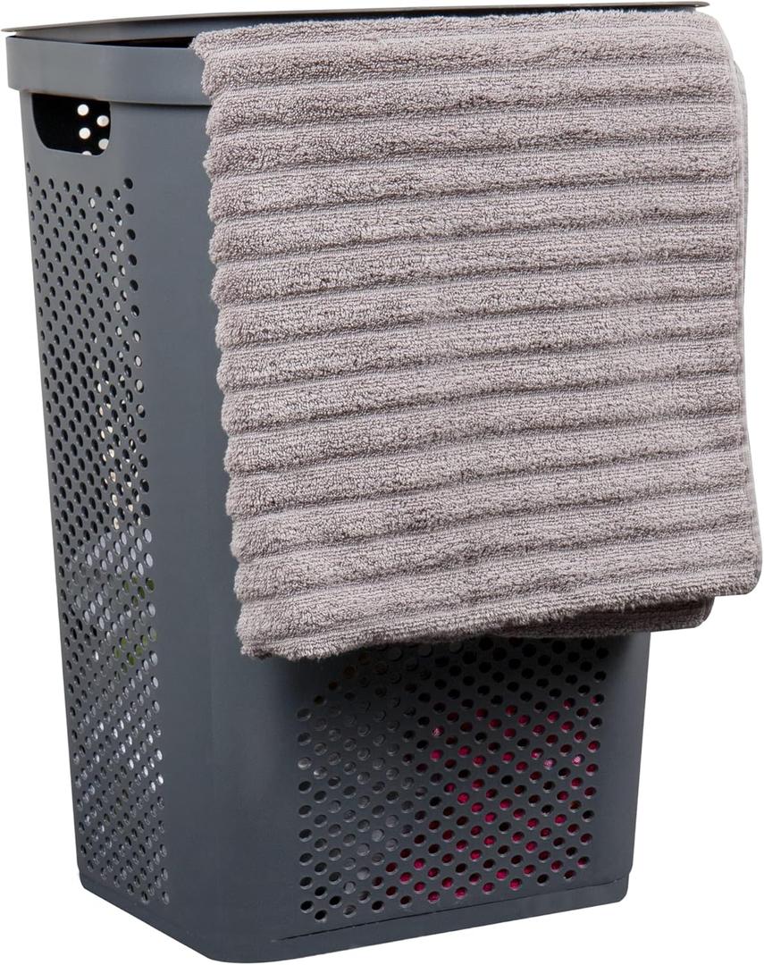 Mind Reader 60L Slim Laundry Hamper, Clothes Basket, Lid, Ventilated, Plastic, 17.25"L x 13.75"W x 23.5"H, Gray