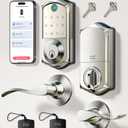Veise VE017-L Fingerprint Smart Lock with 2 Lever Handles, Keyless Entry Front Door Lock Set, App Control, Electronic Digital Keypad Deadbolt, Easy Installation, Emergency Power Port, Satin Nickel