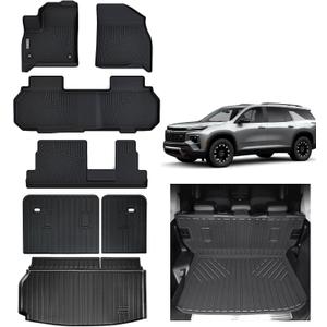 Floor Mats & Large Trunk Mat for All-New 2024 2025 Chevrolet Traverse (8 Seats(2 Row Bench Seat)), TPE All Weather Protection Car Covering backrest for Chevy Traverse