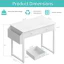 Lufeiya Small White Kids Desk with Drawers for Bedroom, 32 Inch Home Office Desks with Fabric Storage Drawer and Bag, Study Writing Vanity Table for Small Spaces, White