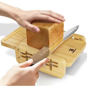 Bread Slicer With Bread knife, World's 1st Horizontal Bread Cutter for Homemade Bread, 4 Thickness Adjustable, Paired With Multifunction Serrated Knife for Efficient Slicing, Baking Gifts