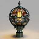 Outdoor Globe Lamp Post Light Fixtures, 13.4" Green Sphere Post Top Lantern for Patio, Porch, Garden, Driveway, Hardwired Anti-Rust Aluminum Pillar Light with Amber Glass, Fits Standard 3" Post