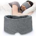 FRESHME Cotton Sleep Eye Mask for Women Men - 100% Blocking Light Travel Blindfold, Soft Zero Pressure Grey Eyes Cover with Adjustable Velcro Strap for Side Sleeper Night Sleeping, Work Nap and Yoga