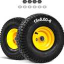 15x6.00-6 Tubeless Lawn Mower Tire and Wheel with 3/4" bearing bore, with 5/8 Bearings & Spacers, for John Deere Mower, Craftsman, Husqvarna Lawn Tractor, 570 lbs Capacity, 4 Ply, 2 Pack