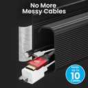 EVEO Cable Management Under Desk Kit (6 Units) - Under Desk Cable Management Cord Hider, Cable Hider Cord Management, Cable Organizer, Cable Raceway | Self-Adhesive 96'' J Channel 6X16 - Black