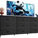 WLIVE 63''W Dresser for Bedroom, Black Dresser TV Stand for 65, 70, 75 inch TV, Wide Chest of Drawers with 9 Drawer, Large Entertainment Center, Fabric Dressers with Wood Top for Closet, Living Room