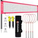 Outdoor Baminton Net Set for Backyard, Beach, Family Games with 20 * 3ft Anti-sag Net, 4 Aluminum Badminton Rackets, 3 Shuttlecocks, Carring Bag - Easy Set Up & Portable