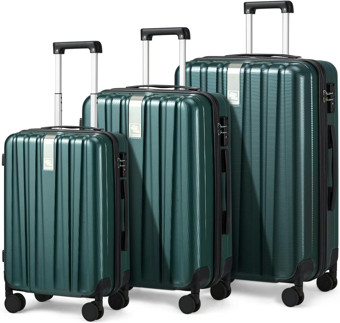 Hanke Luggage Sets 3 piece Carry On Luggage with Wheels PC Hard Shell Suitcases Lightweight Checked Travel Luggage Large Travel Suitcase Woman Men 20/24/29 Inch(Blackish Green), 3 Piece Set20/24/29
