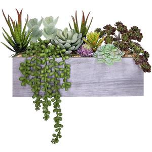 Supla Artificial Potted Succulents Plants Arrangement Fake Succulent Plants in Rectangular Wooden Pot Arrangement for Table Centerpiece Windowsill Greenery Decor