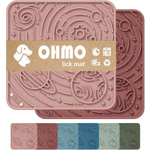 OHMO Lick Mat for Dogs and Cats(Small, Mars&Coral, 2pcs) Enrichment Accessories Toy Space Star Easy Clean Pet Slow Feeder/Suction Cups, Licking Pad for Anxiety Relief and Boredom Reduction (5.9x5.9 inches Square)