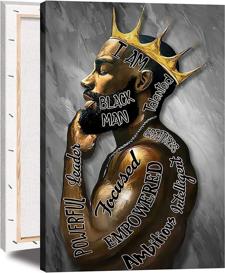 Framed Large 24" x 36" African American Canvas Wall Art Decor Black Man King Men Posters Prints Artwork Pictures Paintings for Living Room Bedroom hallway Office Men's Room Decoration Ready to Hang(King, 24"Wx36"H Framed)