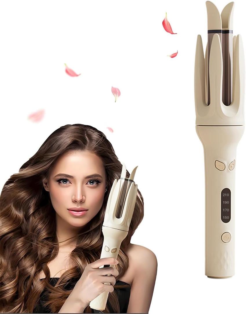 Rotating Curling Iron, Automatic Curling Iron with 4 Temperature & 3 Timer, Hair Waver with Anti-Tangle, Anti-Scald and Auto-Off, Double Voltage Automatic Curl for Hair Styling (White)