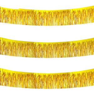 BEISHIDA 3 Packs 30 Feet Metallic Foil Fringe Garland Tinsel StreamersShiny Gold Wall Hanging Tinsel Fringe Banners for Wedding Birthday Party Decoration Halloween Christmas New Year, 3 Count