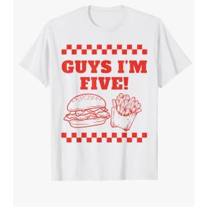 Guys I'm Five Retro Hamburger Five Themed Matching T-Shirt M