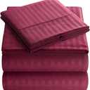 Elaine Karen Queen Sheet Set - 4-Piece Striped Queen Size Bed Sheets - Soft & Cooling Deep Pocket Queen Bed Sheet Set - Wrinkle-Free Microfiber Bedding with 1 Fitted Sheet, 1 Flat Sheet, 2 Pillowcases (Burgundy)