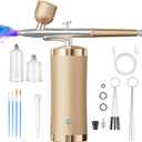 Airbrush Kit With Compressor 48PSI Rechargeable High Pressure Air Brush Set Cordless Airbrush Kit with 0.3mm Nozzle for Painting,Nail Art, Cake Decor,Makeup,Modeling (Golden)