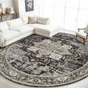 RUUGME Washable 9ft Round Rug - Large Boho Rugs for Living Room Stain Resistant Carpet Vintage Tribal Rugs for Bedroom Kitchen Dining Room with Non Slip Backing Decor Floor Mat 9ft Black