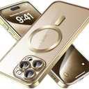for iPhone 12 Pro Max Case[Full Camera Lens Protection][Compatible with MagSafe]Clear Luxury Plating[Strong Magnetic]Shockproof Slim Phone Case for iPhone 12 Pro Max 6.7"Women Girls, Gold