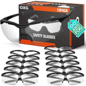 OXG 12 Pack Anti Fog Safety Glasses for Men, ANSI Z87.1 Safety Goggles Impact Scratch Resistant Eye Protection for Work (Clear)