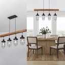 Farmhouse Kitchen Island Pendant Light Fixture, Wooden Dinning Room Chandelier, Rustic Country Hanging Lamp for Dinning Room, Warehouse, Vintage Shops, 4 Metal Shades